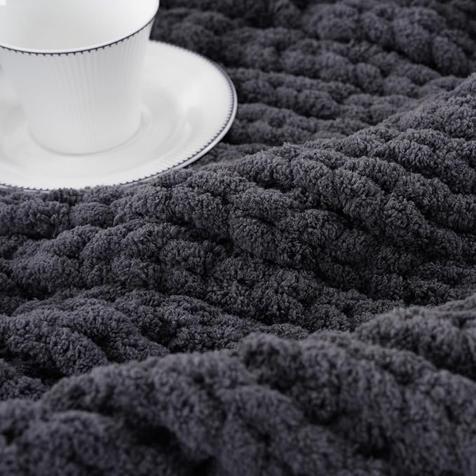Battilo Chunky Knit Throw Blanket, Soft and Thick Chenille Throw Blanket, 50"x60" Handmade Cable Knit Crochet Blanket, Large Rope Knot Throw Blankets for Couch Sofa Bed Home Decor, Grey