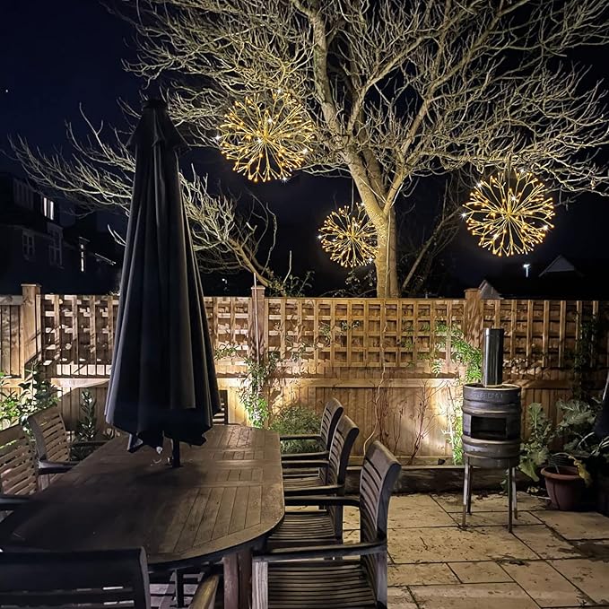 Christmas led Sparkle Ball Hanging Outdoor décorations -Haning Twig Ball,Snowflake Ornament Lights Indoor Outdoor Festive Holiday Décor 24Inch (Warm White)