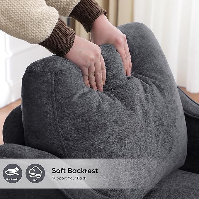 Accent Chairs Set of 2, Upholstered Living Room Chairs with Side Pockets, Mid Century Modern Reading Chair for Bedroom, Comfy Armchair Single Sofa Side Chair for Office, Small Room, Dark Grey