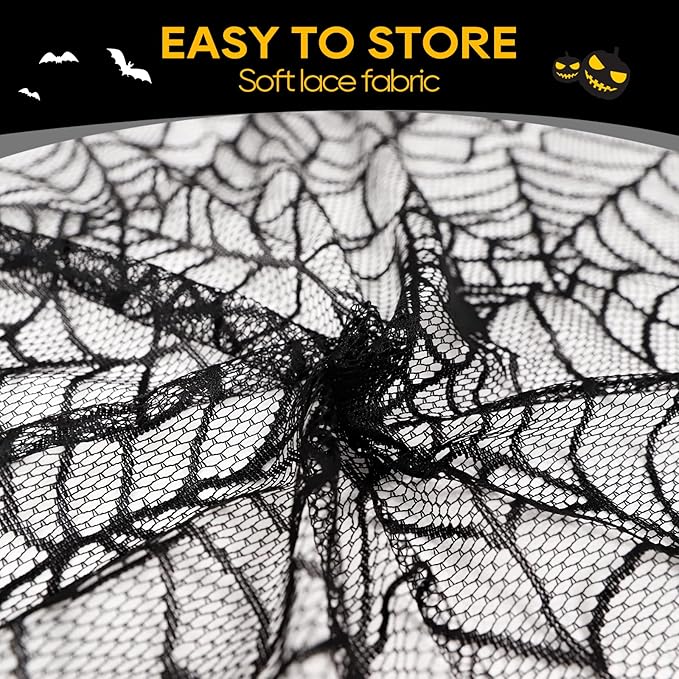 eZAKKA Round Halloween Tablecloth, 70 Inch Spider Webs Tablecloths Black Tablecloth Lace Fabric Table Cloths Spooky Table Cover for Parties Gothic Halloween Home Decorations