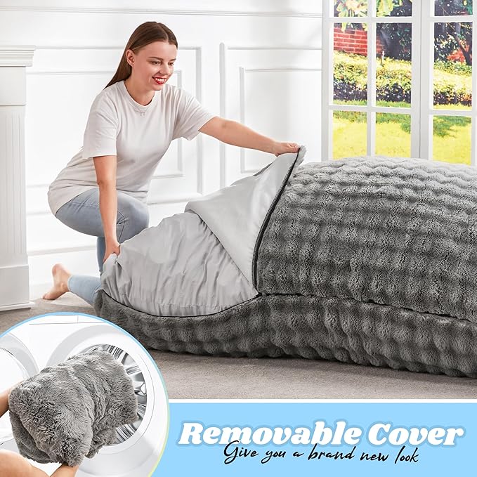 Hobestluk 3 in 1 Bean Bag Chair Giant Bean Bag Chairs for Adults with Bubble Cover Convertible Bean Bag Floor Cushion with Machine Washable Cover for Living Room (Bubble Grey)