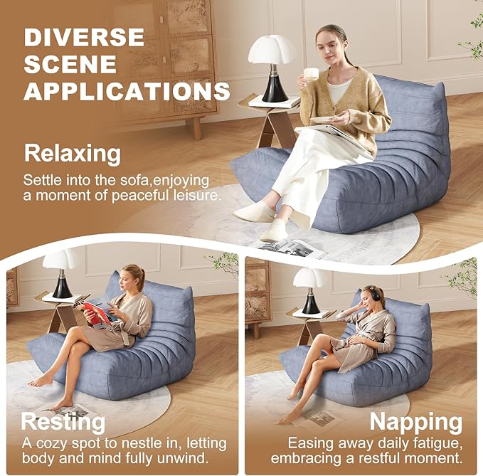 Bean Bag Chairs for Adults, Bean Bag Sofa - Adult Size with Soft Waterproof Fabric for Living Room, Apartments, Reading Corner, Gaming, and Movie Venue (Gray)