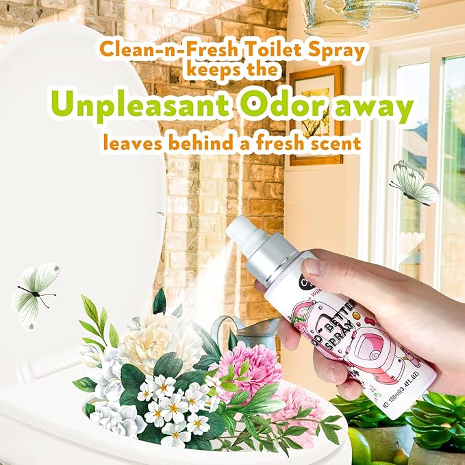 Clean-n-Fresh Toilet Spray, Wild Peony Scent, Bathroom Odor Eliminator & Air Freshener For Room, Trash Cans, Shoes, Fabrics, 3.4 Fl Oz(2 Pack)