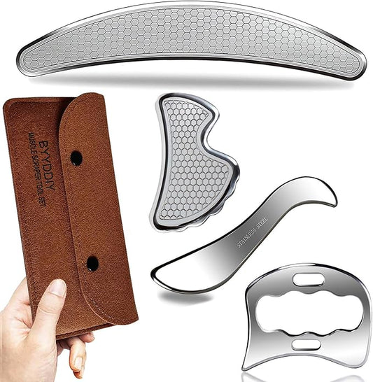 BYYDDIY 4 in 1 Gua Sha Massage Tool Set - Muscle & Fascia Scraper, Scar Tissue Tool for Physical Therapy