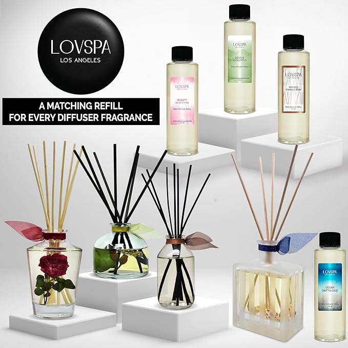 LOVSPA Reed Diffuser Set, Joy Winterberry Spruce Scented Oil Diffuser with Sticks, Home Fragrance Accessories for Bathroom Shelf Decor, Aroma Diffusers for Home or Office Desk, USA Made