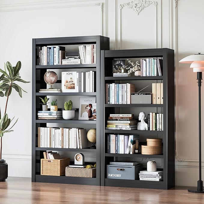 Bookshelf, 5 Tier Metal Bookshelf, 69" H Tall Bookcase with Adjustable Shelves, Large Industrial Bookshelves for Living Rooms, Home Offices, Library, 10 Minutes Assemble