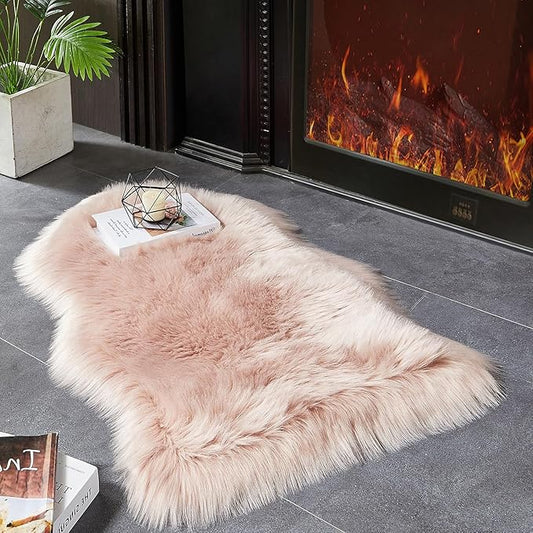AMTOVO Faux Fur Rug, Pink Small Area Rug, Fluffy Sheepskin Rug, Fuzzy Ultra Soft 2 x 3 ft Shag Rugs for Bedroom Sofa Throw Cushion Room Decor, Sheepskin