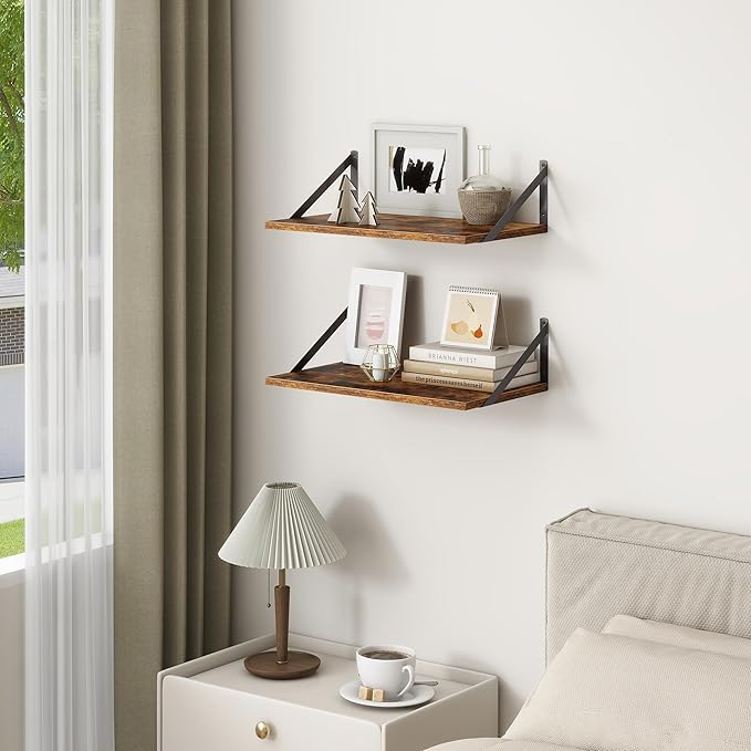 Fun Memories 20 Inch Floating Shelves, Deep Wall Shelves for Kitchen, 20 x 12 Floating Shelf for Living Room, Bedroom, Farmhouse Floating Shelves for Home Decor Storage, Rustic Brown, Set of 2