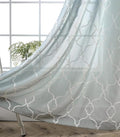 MIUCO Moroccan Embroidery Semi Sheer Curtains Faux Linen Grommet Curtains for Living Room 52 x 84 Inch 2 Panels Set, Sea Foam