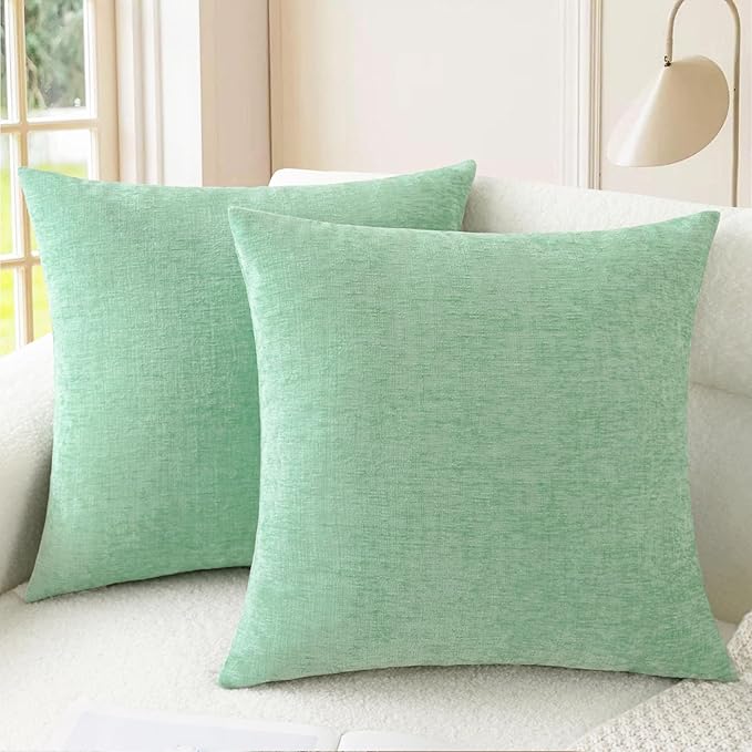 CaliTime Throw Pillow Covers Decorative 26 X 26 Inches Pack of 2 Cozy Chenille Cushion Cases for Couch Sofa Bed Living Room Home Grey Green
