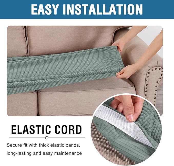 H.VERSAILTEX Super Stretch Individual Seat Cushion Covers Sofa Covers Couch Cushion Covers Slipcover Sets Thick Jacquard Textured Twill Fabric (1 Piece Sofa Cushion Cover, Sage)