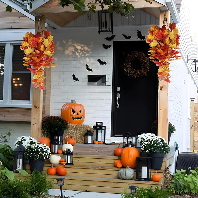 Fall Maple Leaf Hanging Plants Artificial Autumn Leaves Vines Outdoor Autumn Outdoor Decor, Artificial Fall Maple Leaves, Hanging Plants for Autumn Harvest Festival, Fake Plants Indoor(Yellow)