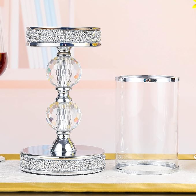 Candle Holders for Pillar Candle, Pillar Crystal Candle Holders, Candlesticks Holder for Wedding, Dining Coffee Table, Centerpieces, Home Decor CH00XM