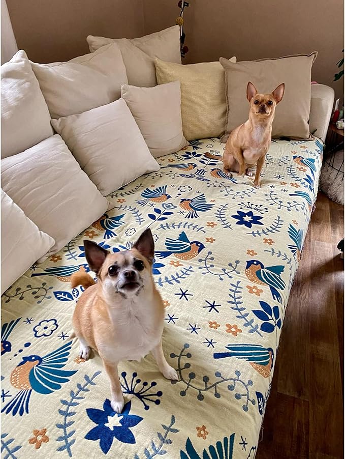 Boho Throw Blanket for Bed Couch 100% Cotton Woven Bed Throws for All Season Lightweight and Soft Cozy Farmhouse Reversible Muslin Decorative Blanket for Travel Picnic, Teal/Cream, 91''x98''