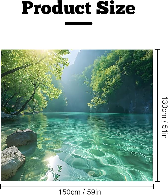 BSFHH Nature Tapestry Forest Tree Sea Cave Wall Hanging, Stream Through Rainforest Landscape Wall Art Tapestry for Bedroom Living room (Lake View, 59" × 51", Unframed)