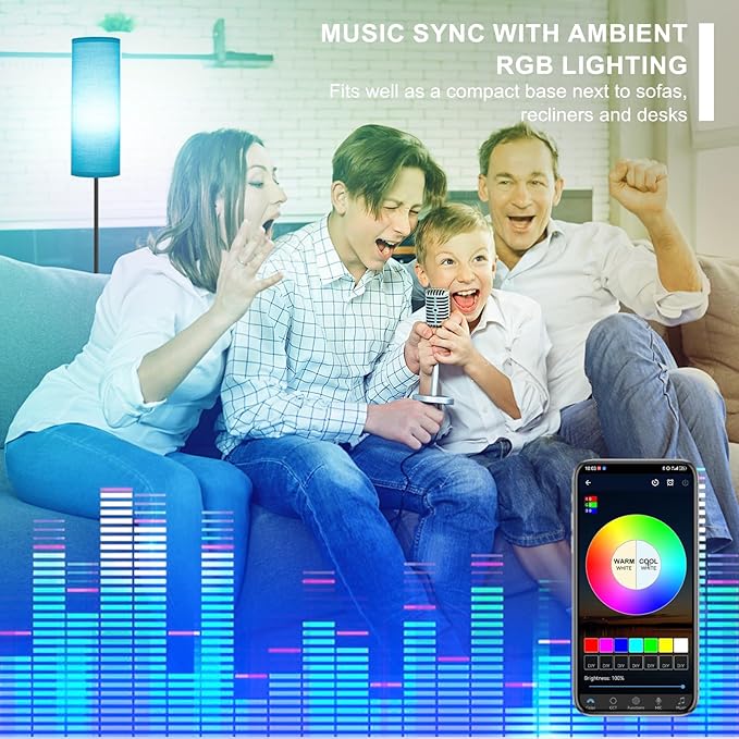 FRIDEKO HOME Floor Lamp for Bedroom, Tall Standing Lamps for Living Room, Modern Corner Floor Lamps for Living Room, 3CCT&Brightness Dimmable, 800 LM, RGB Smart Bulb, Foot Switch, Turquoise Lampshade