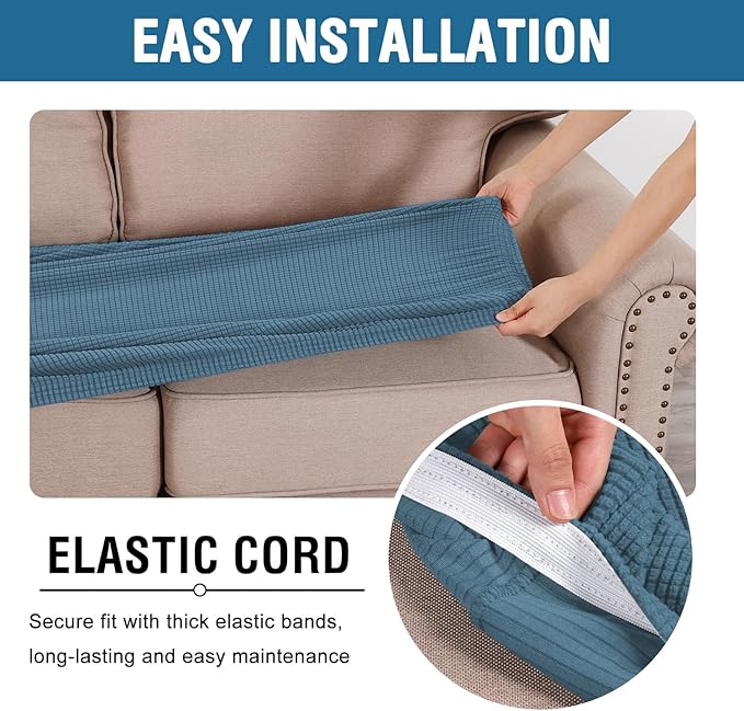 H.VERSAILTEX Super Stretch Individual Seat Cushion Covers Sofa Covers Couch Cushion Covers Slipcover Sets Thick Jacquard Textured Twill Fabric (1 Piece Sofa Cushion Cover, Dusty Blue)