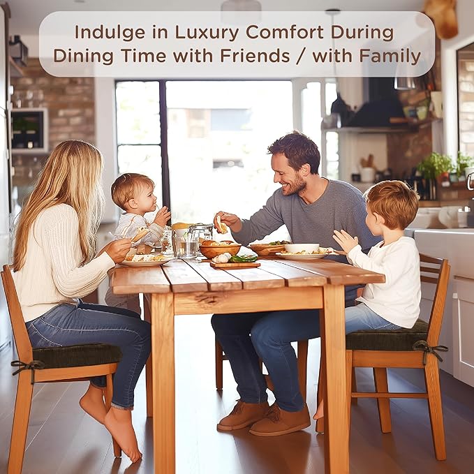 Codi Dining Chair Cushions 4 Pack, Thick Chairs Pads for Indoor Kitchen Room - Washable, Non-Slip Seat Cushion with Ties, 16.5"x16.5"x 3.5", Set of 4, Brown