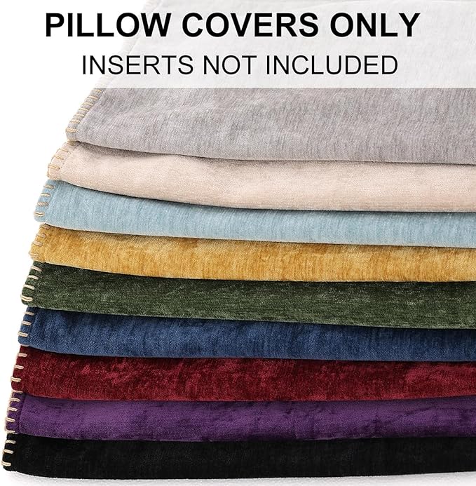 decorUhome Fall Chenille Soft Throw Pillow Covers 16x16 Set of 2, Farmhouse Velvet Neutral Decorative Euro Pillow Covers with Stitched Edge for Couch Sofa Bed Home Decor, Forest Elf