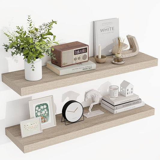 36 Inch Floating Shelves, 3D Textured Wood Grain, 36"x9.25"x1.5" Inch Deep Floating Shelves for Wall, Wooden Shelves for Bathroom, Bedroom, Living Room, Vintage White Oak