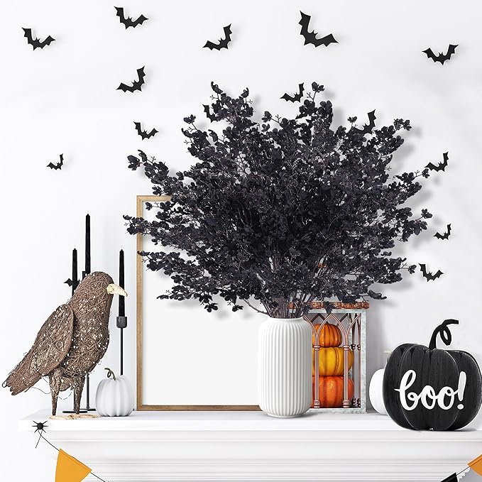 Sggvecsy 15 Pcs Babys Breath Artificial Flowers Gypsophila Bouquets Bulk Real Touch Fake Silk Flowers for Home Halloween Wedding DIY Floral Arrangement Table Centerpiece Festival Decoration (Black)