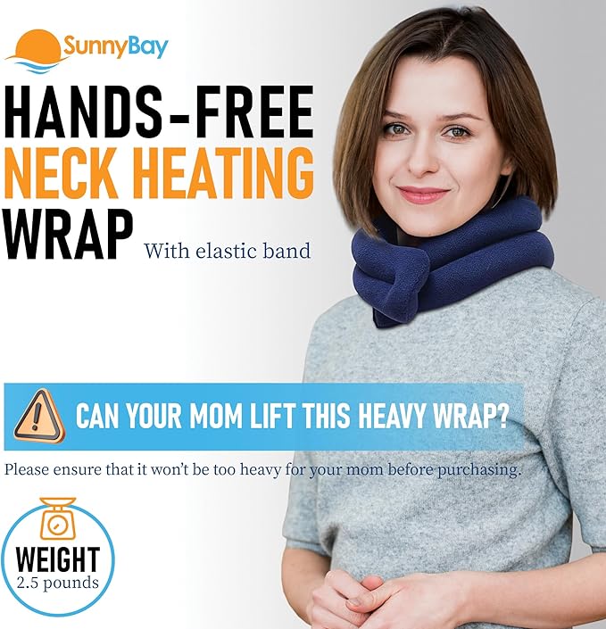 SunnyBay XL Microwave Heating Pad, Microwavable Heated Neck and Shoulder Wrap, Hands-Free Weighted Moist Hot or Cool Pack, Soft Fleece Cover and Flaxseed Filling, 30 Inch Extra-Long Length, Navy