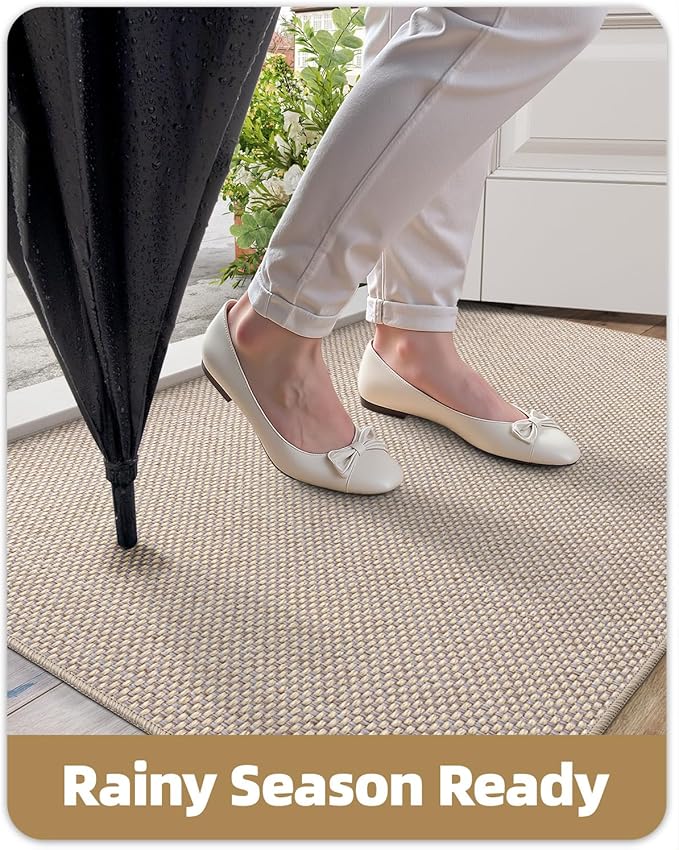 Color&Geometry Front Door Mat Indoor 27"x59", Ultra Non Slip Rubber Backed Dirt Trapper, Low Profile Thin washable, Easy Clean Entry Entryway Rug Door Mat Indoor Entrance, Khaki (Rolled-up NO Creases)