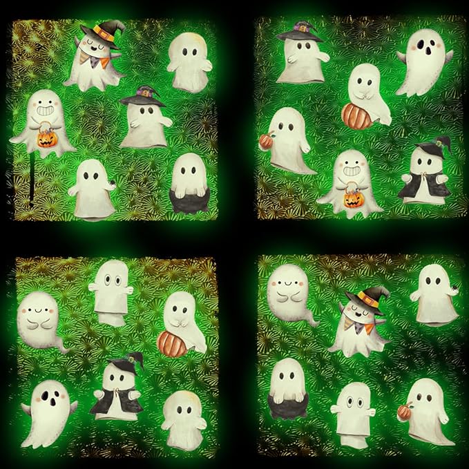 Clothmile Glow in The Dark Halloween Ghost Window Clings, Green Luminous Double-Side Window Stickers for Party Decorations, Home, School, Glass