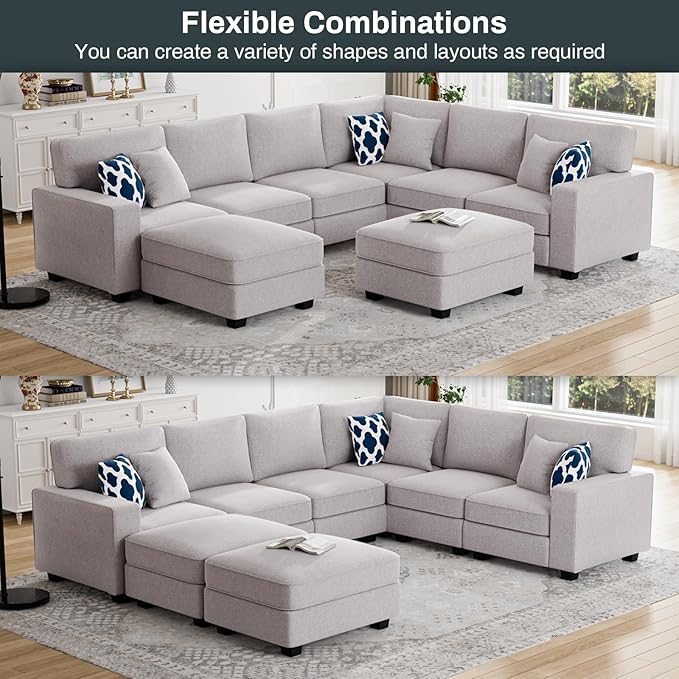 L Lengend Vansen Modular Sectional Sofa U Shaped Couch with Ottoman Modern Reversible Corner Sectional Couch for Living Room (Light Grey, U Shaped Sofa-3)