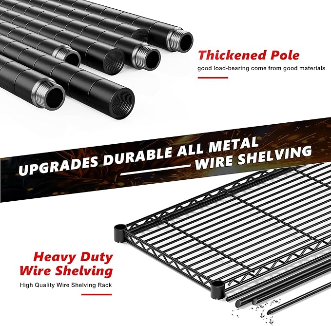 REIBII 5-Tier Heavy Duty Metal Wire Shelves, Industrial Style, 61.7"W x 72.4"H x 15.8"D, 1500 LBS Capacity, Adjustable, Rust Resistant, 2 Pack