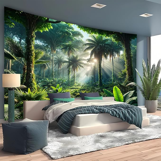 BSFHH Nature Tapestry Forest Tree Sea Cave Wall Hanging, Stream Through Rainforest Landscape Wall Art Tapestry for Bedroom Living room (Rainforest, 59" × 51", Unframed)