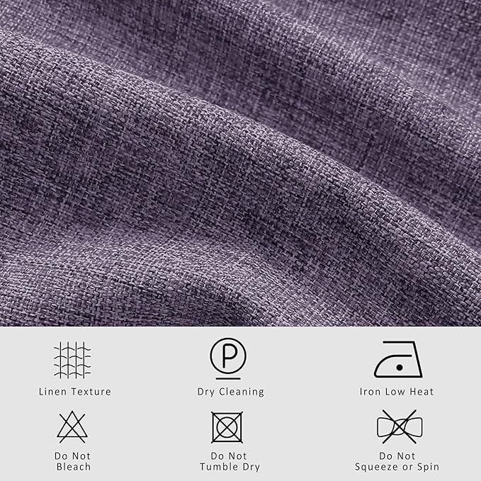 Macochico 100% Blackout Pinch Pleated Linen Curtains 84 Inch Length Thermal Blackout Curtains for Bedroom Living Room Nursery Violet Farmhouse Burlap Curtains with Tieback 52”Wx84”L 1 Panel