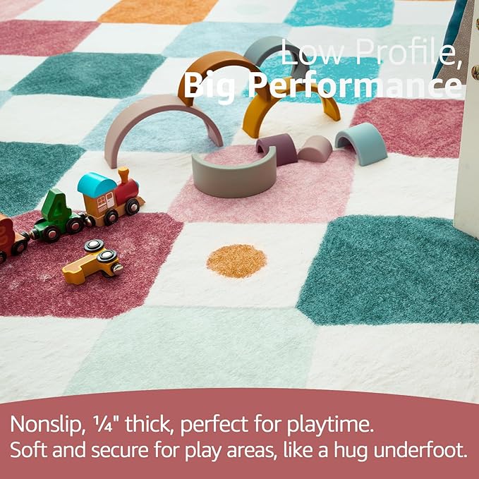jinchan Kids Rug for Classroom 7ft Radius Corner Washable Area Rug Modern Colorful Quarter Circle Rug Soft Non-Slip Carpet for Nursery Playroom Daycare Reading Nook Living Room Confetti on Cream