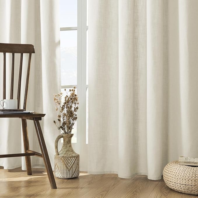 Joydeco Linen Curtains 2 Panel Set,Light Filtering, Ivory on Linen Curtains 84 Inch Curtains for Living Room, Cream Drapes 84 Inches Long Rod Pocket Back Tab Curtains (84" L x 100" W)