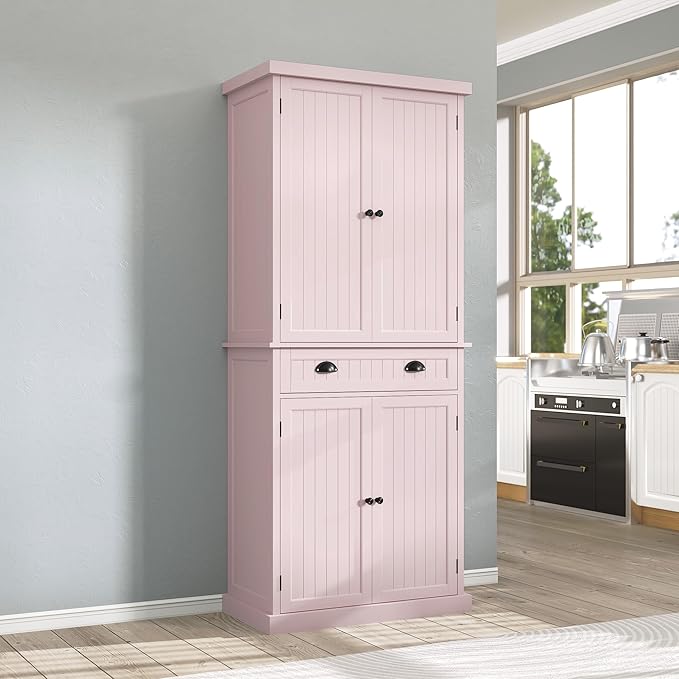 ARTPOWER 72" Tall Kitchen Pantry Storage Cabinet with Drawer and Adjustable Shelves, Pantry Cabinet for Kitchen, Bathroom or Hallway, Pink