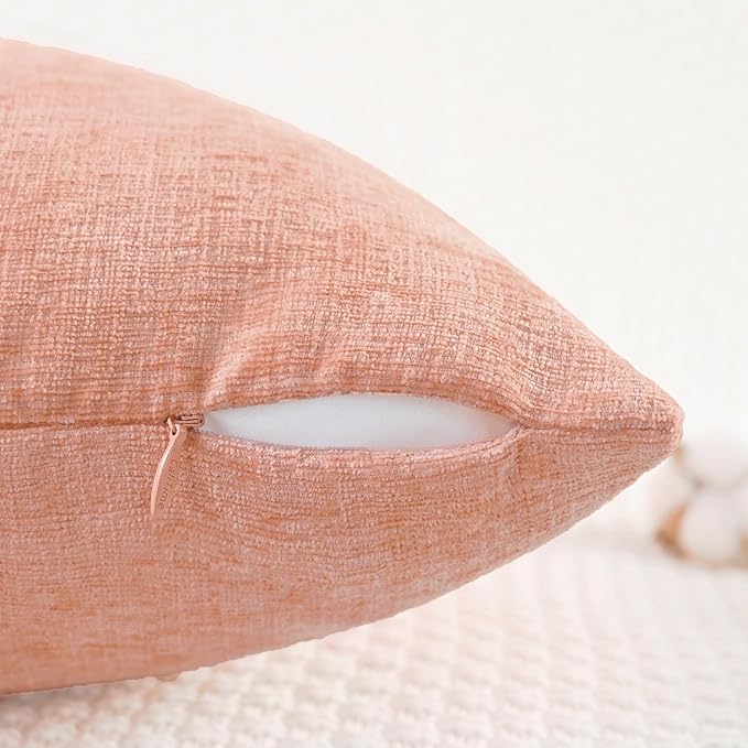 CaliTime Throw Pillow Covers Decorative 12 X 20 Inches Pack of 2 Cozy Chenille Cushion Cases for Couch Sofa Bed Living Room Home Dusty Pink