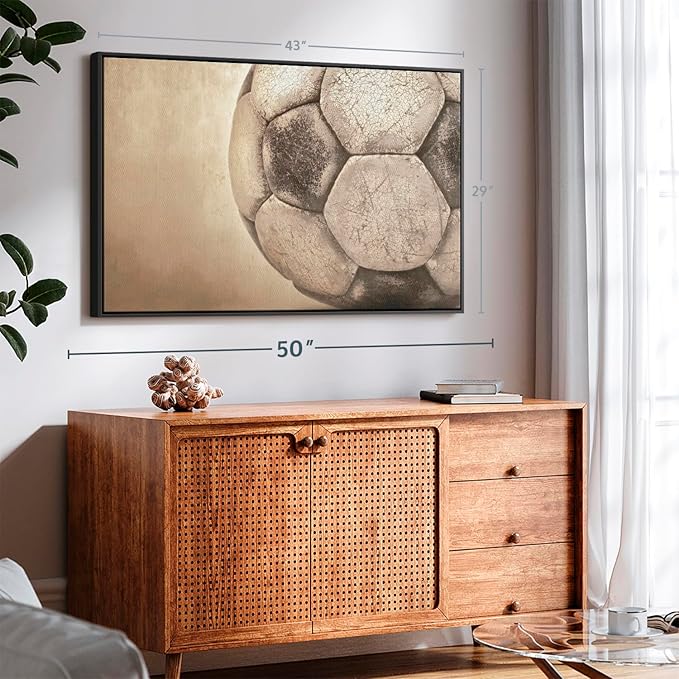 Elephant Stock Worn Soccer Ball Wall Art - Horizontal Framed Canvas - 1-Piece Living Room Wall Decor - Photography sports Canvas Print - Brown and Gray Decor for Wall - 43" X 29"