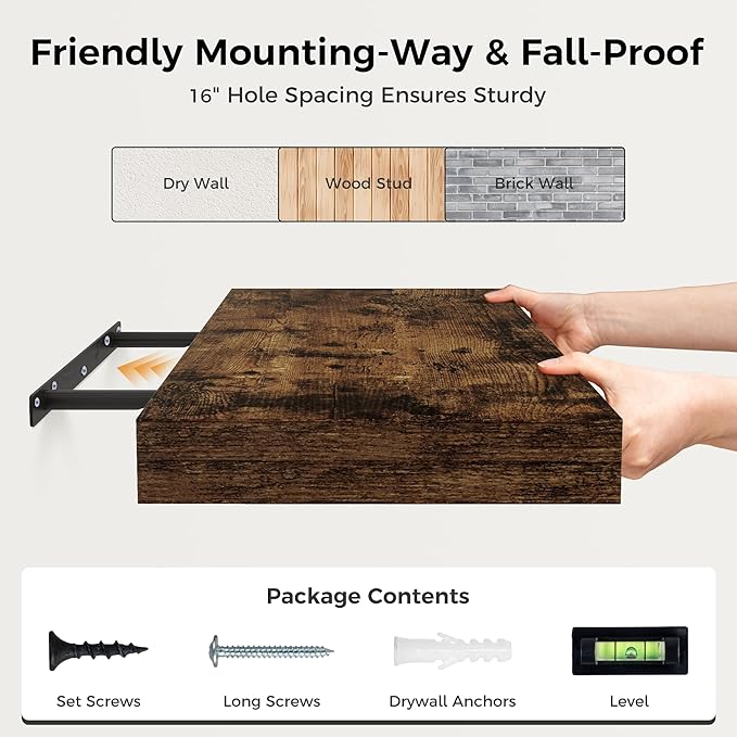 Floating Shelves 55 Inch Long, 55 x 12 Large Floating Shelf Wall Mounted, 12 Inch Wide Floating Shelves for Fireplace Mantel, 2" Thicked Storaged Shelves for Living Room, Bedroom, Rustic Brown, 1 Pack