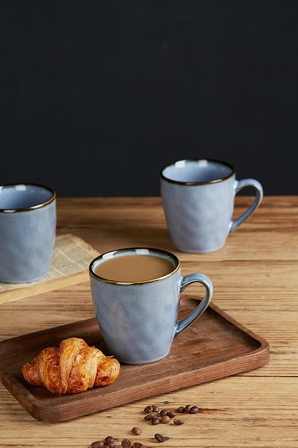 famiware Coffee Mugs Set of 4, Ocean Round 11.5oz Coffee Cup Set with Handle for Cocoa, Milk, Hot Chocolate, Tea or Water, Stoneware Cups for Kitchen, Reactive Glaze, Microwave Dishwasher Safe, Blue