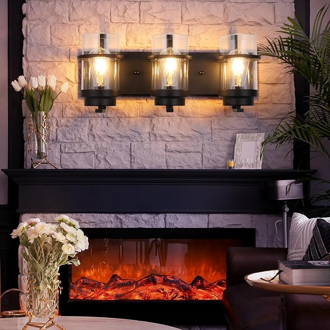 Bathroom Vanity Light Fixtures,Rustic Matte Black Vanity Lights 3 Bulb,Industrial Bathroom Light 3 Pack(Bulbs not Included)