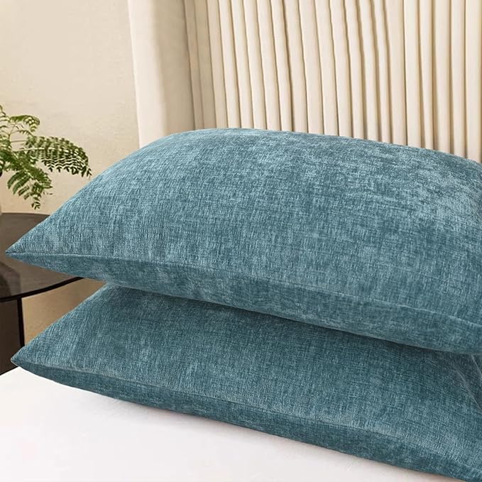 CaliTime Throw Pillow Covers Decorative 20 X 26 Inches Pack of 2 Cozy Chenille Standard Pillow Shams Cases for Couch Sofa Bed Living Room Home Smoke Blue