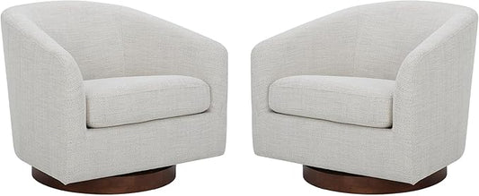 CHITA Swivel Accent Chair, FSC Certified Upholstered Fabric Barrel Chair for Living Room Set of 2, Fully Assembled, Ivory