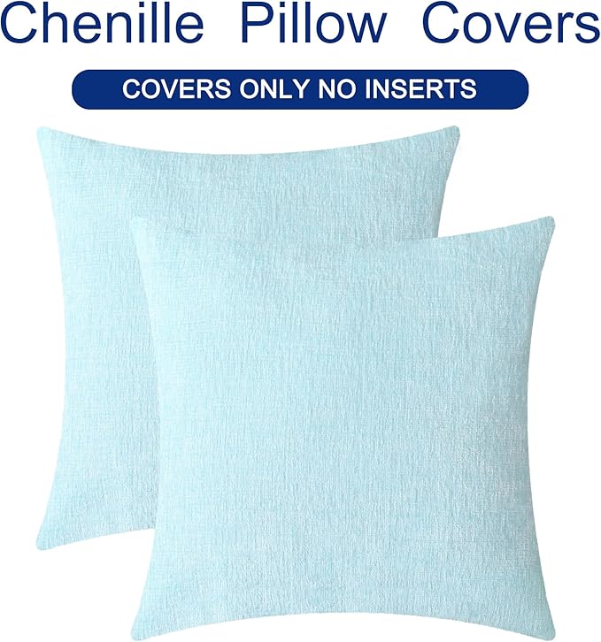 CaliTime Throw Pillow Covers Decorative 18 X 18 Inches Pack of 2 Cozy Chenille Cushion Cases for Couch Sofa Bed Living Room Home Light Blue Grey