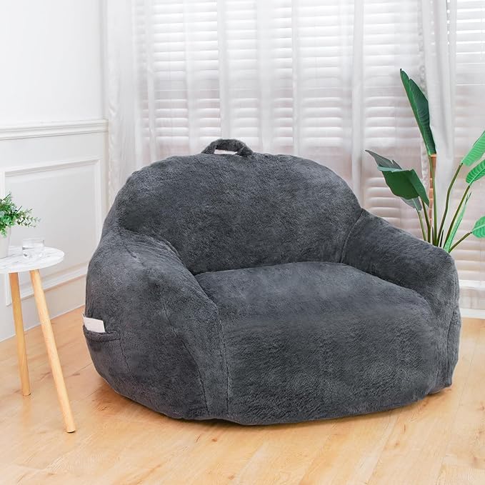 Giant Bean Bag Chair, Oversized Bean Bag Chairs for Adults and Kids, Gaming Chair Stuffed Memory Foam | Storage | Non-Slip, Removable Bean Bag Sofa Comfy Chair for Bedroom, Livingroom (Grey)