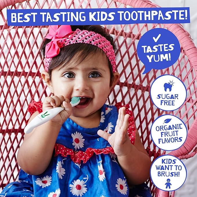 Jack N' Jill Natural Toothpaste for Baby and Infants - Fluoride Free Training Toothpaste, 40% Xylitol, BPA Free - Strawberry & Blueberry, 1.76 oz (Pack of 4)
