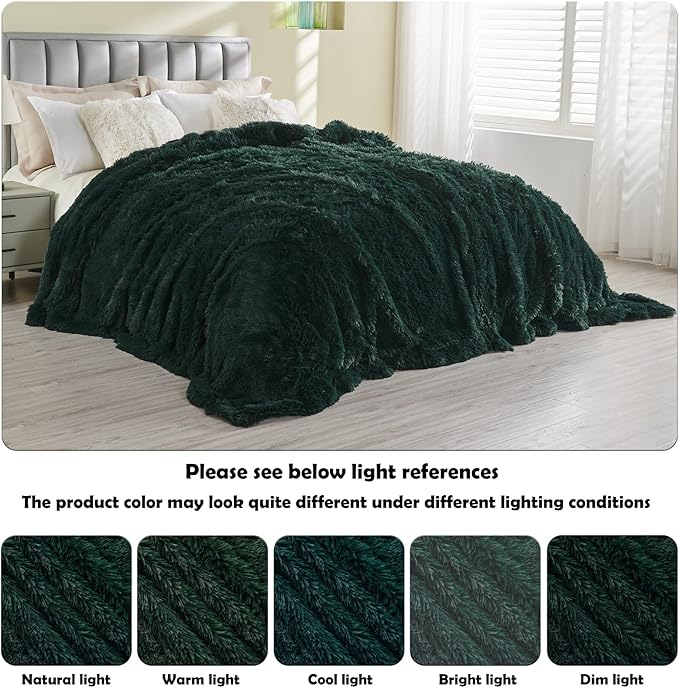 GONAAP Fuzzy Faux Fur Throw Blanket Forest Green Super Soft Cozy Plush Fuzzy Shaggy Blanket for Couch Sofa Bed (Forest Green, Throw(50"x60"))