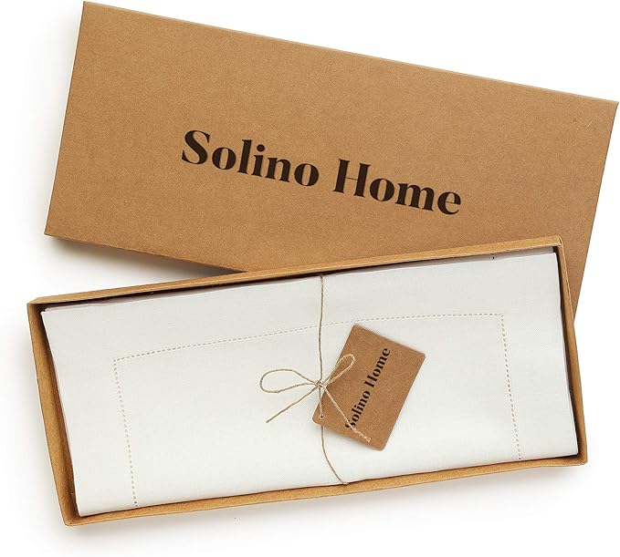 Solino Home Linen Ivory Table Runner 36 Inches - Classic Hemstitch, 100% Pure Linen Coffee Table Runner 14 x 36 Inch Ideal for Dresser Tables - Fall, Autumn, Halloween, Thanksgiving