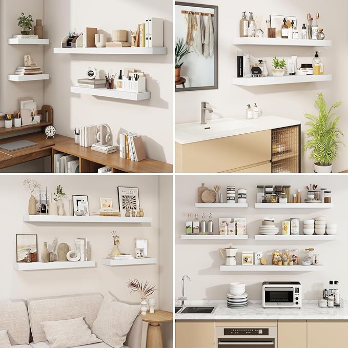fuqing Floating Shelves for Wall, Bathroom Shelf Wall Mounted for Storage, Shelves with Invisible Bracket for Bedroom, Kitchen, Living Room, Farmhouse Small Book Shelf, 30 Inch Set of 2, White