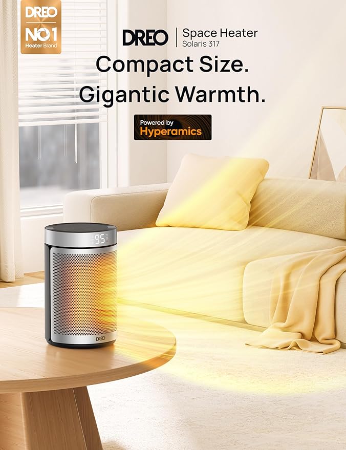 Dreo Space Heater, Portable Electric Heaters for Indoor Use with Thermostat, 1-12H Timer, Eco and Fan Mode, 1500W PTC Ceramic Safety Heat for Office Bedroom Home, With Remote, Silver