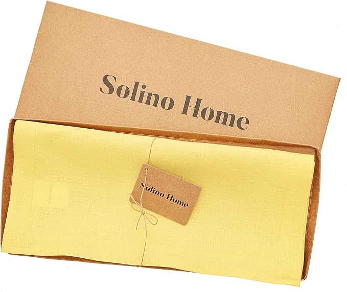 Solino Home Linen Table Runner 36 Inches - 100% Pure Linen Sunshine Yellow Table Runner 14 x 36 Inch Ideal for Dresser and Coffee Tables - Fete